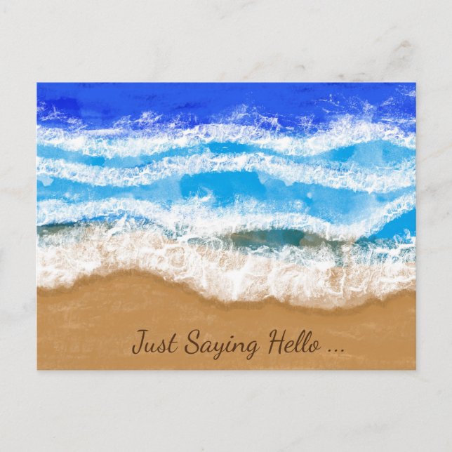 Ocean Art, White Foamy Waves on a Sandy Beach  Postcard (Front)