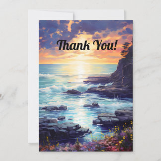 Ocean at sunset thank you card