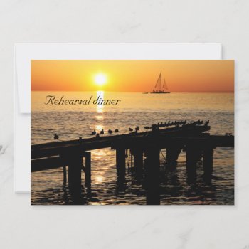 Ocean At Sunset With Seagulls Rehearsal Dinner Invitation by justbecauseiloveyou at Zazzle