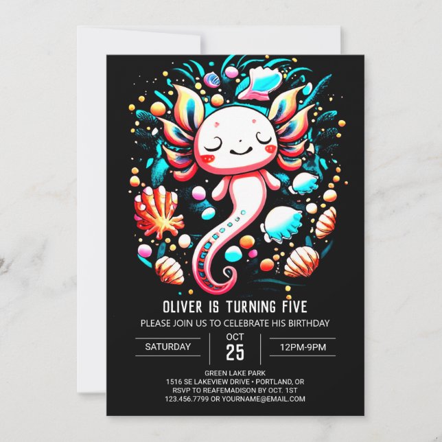 Ocean Axolotl Digital Birthday Invitation (Front)