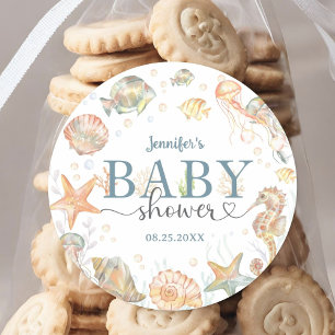 Ocean Baby Shower Gender Neutral Under The Sea Classic Round Sticker