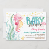Ocean Baby Shower, Girl Pink Seahorse invitation (Front)