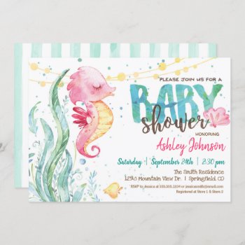 Ocean Baby Shower  Girl Pink Seahorse Invitation by Card_Stop at Zazzle