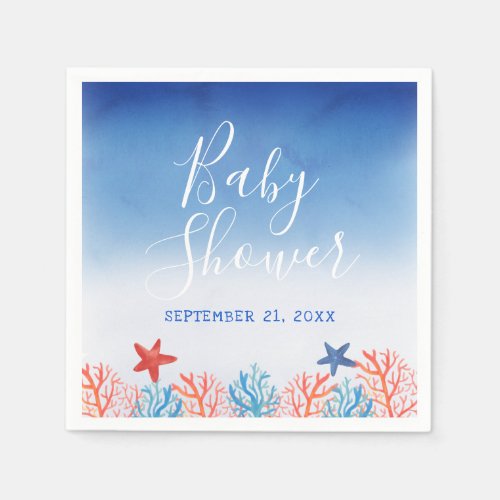 Ocean Baby Shower Watercolor Starfish Corals Napkins