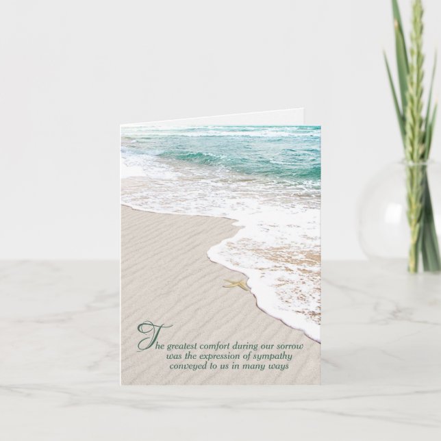 Ocean Beach and Starfish Sympathy Thank You  Card (Front)