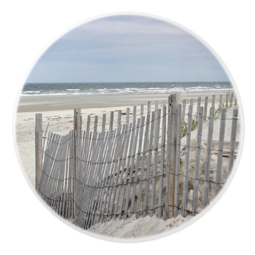 Ocean Beach and weathered fence Ceramic Knob