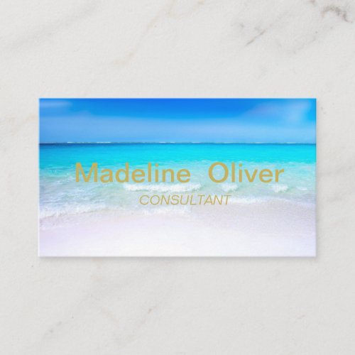 Ocean Beach Aqua Blue Sea Travel  Modern Gold Business Card