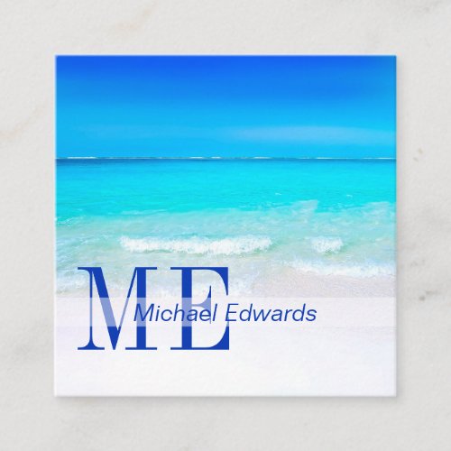 Ocean Beach Aqua Blue Sea Travel Modern Monogram Square Business Card