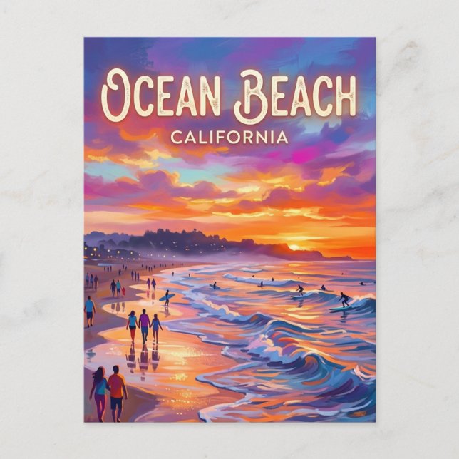Ocean Beach at Sunset California Postcard (Front)