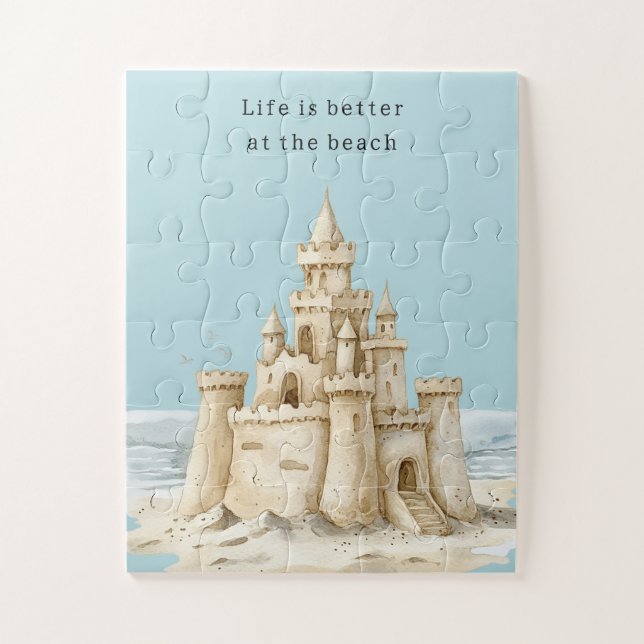 Ocean Beach Birds Blue Sky Cream Sand Castle Jigsaw Puzzle (Vertical)