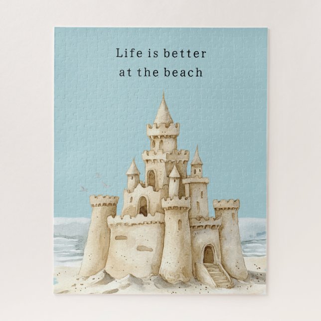 Ocean Beach Birds Blue Sky Cream Sand Castle Jigsaw Puzzle (Vertical)