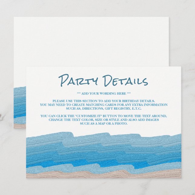Ocean Beach Birthday Party Detail Invitation (Front/Back)