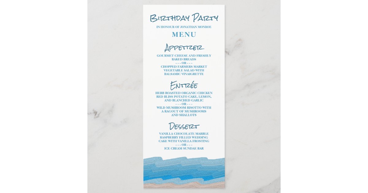 Ocean Beach Birthday Party Menu | Zazzle
