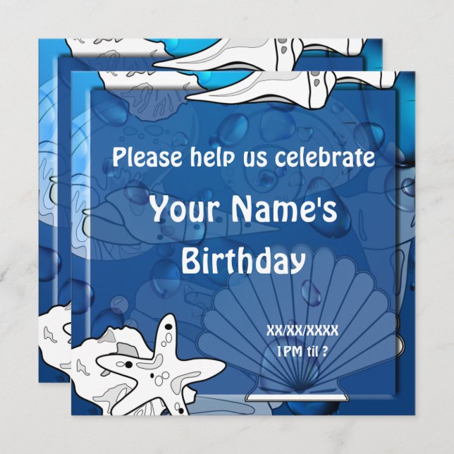 Ocean Beach Birthday Party Seashell Custom Invite (Front/Back)