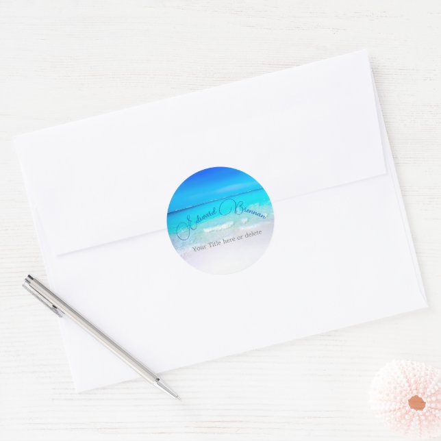 Ocean Beach Blue Sea View  Classic Round Sticker (Envelope)