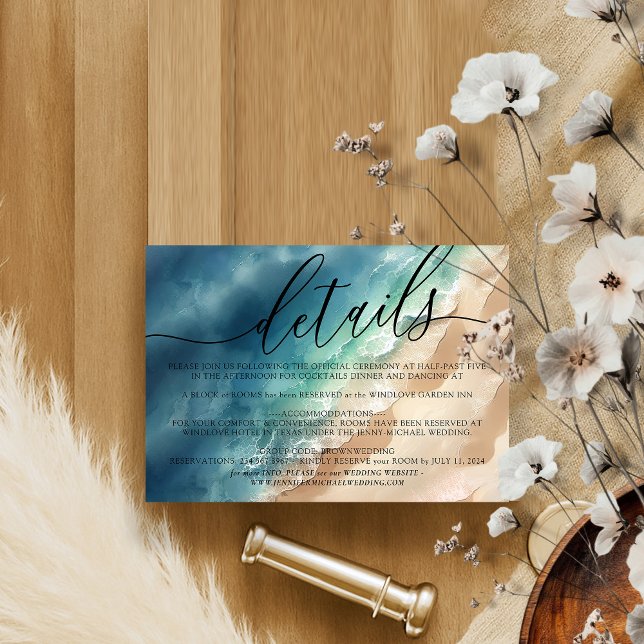 Ocean Beach Blue Watercolor Elegant Calligraph RSVP Card (Creator Uploaded)