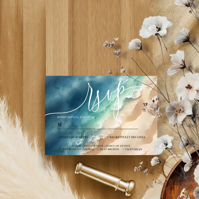 Ocean Beach Blue Watercolor Elegant RSVP Card (Creator Uploaded)