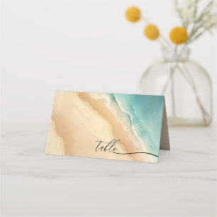 Ocean Beach Blue Watercolor Elegant tABLE Place Card