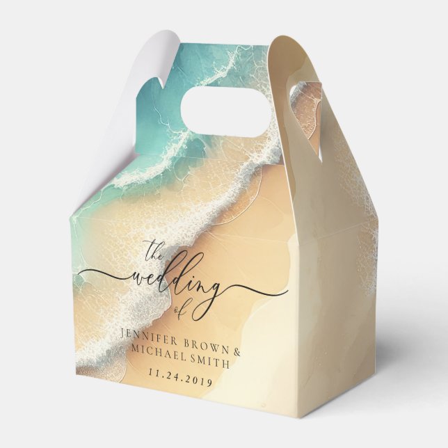 Ocean Beach Blue Watercolor Summer Favor Boxes (Front Side)