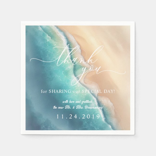 Ocean Beach Blue Watercolor Thank You Napkins