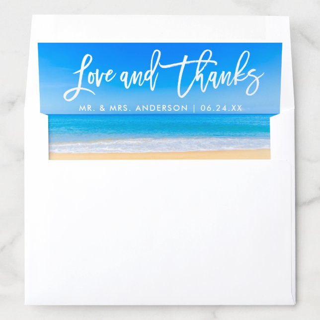 Ocean Beach Brush Script Wedding Love and Thanks Envelope Liner (In Envelope)