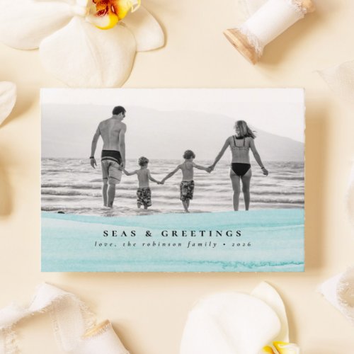 Ocean Beach Christmas Photo Seas  Greetings Card