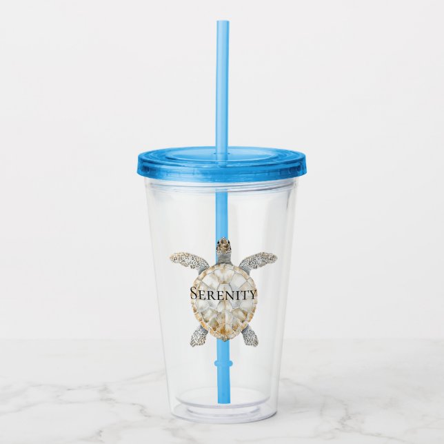Ocean Beach Coast Sea Turtle Acrylic Tumbler (Front)