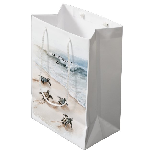Ocean Beach Coast Sea Turtles Medium Gift Bag (Front Angled)