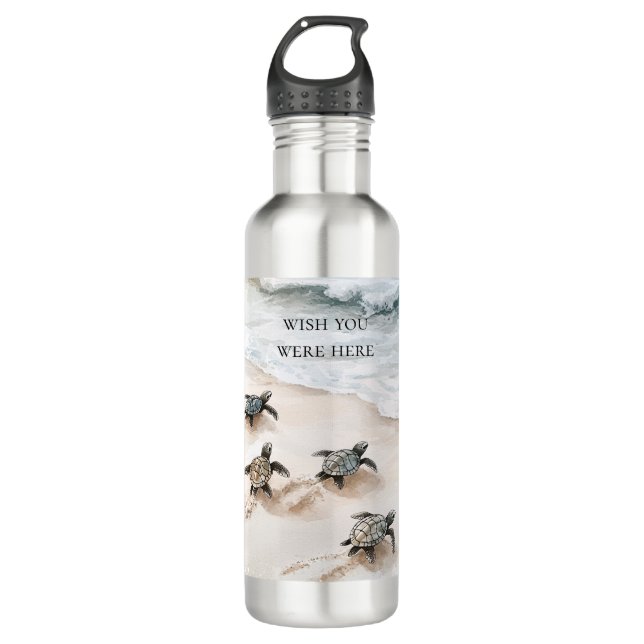 Ocean Beach Coast Sea Turtles Stainless Steel Water Bottle (Front)