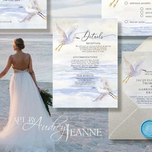 Ocean Beach Coastal Bird Blue and White Details Enclosure Card