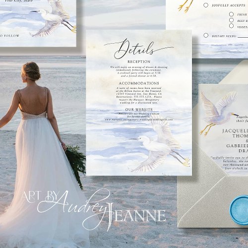 Ocean Beach Coastal Bird Blue and White Details Enclosure Card