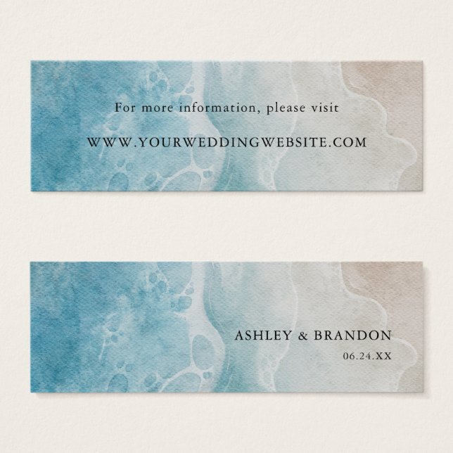 Ocean Beach Coastal Blue Wedding Website Cards (Front & Back)