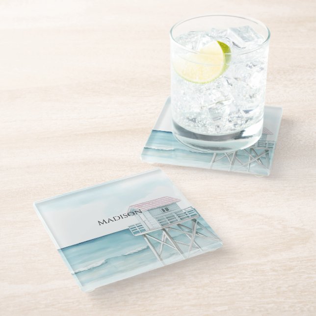 Ocean Beach Coastal   Glass Coaster (Angled)
