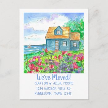 Ocean Beach Cottage Moving Announcement Postcard by CountryGarden at Zazzle