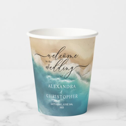 Ocean Beach Cute Signature Boho Newly Weds Party Paper Cups