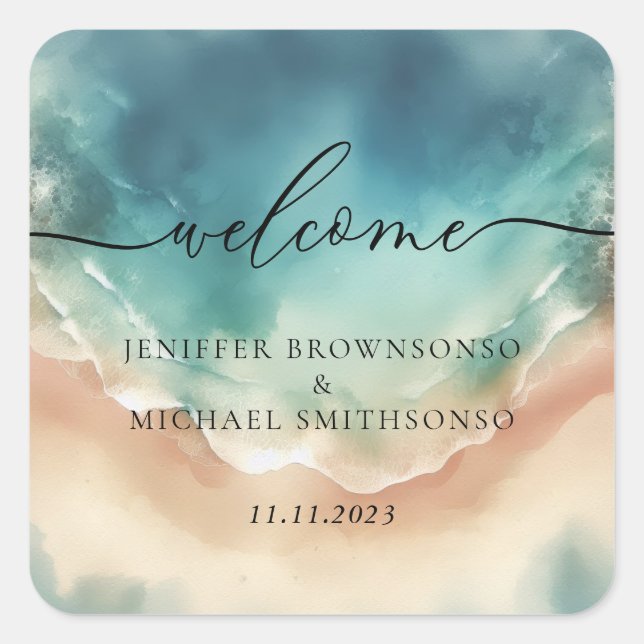 Ocean Beach Cute Signature Square Sticker (Front)