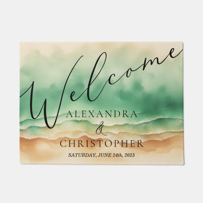 Ocean Beach Cute Signature Summer Welcome Sun Doormat