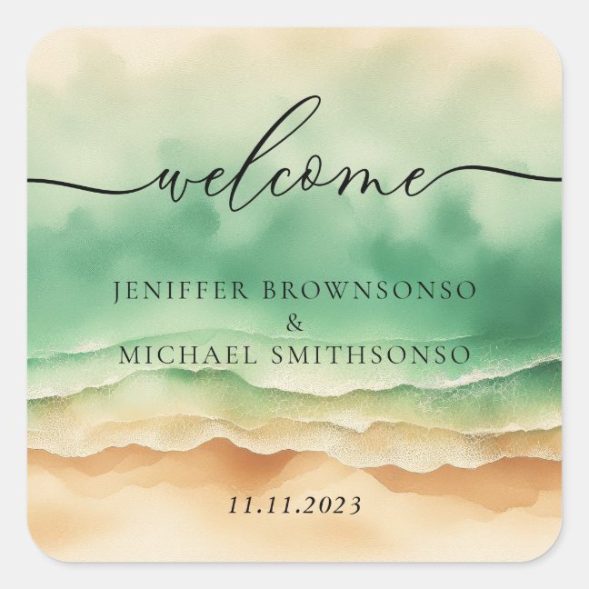 Ocean Beach Cute Signature Sun Sand Square Sticker