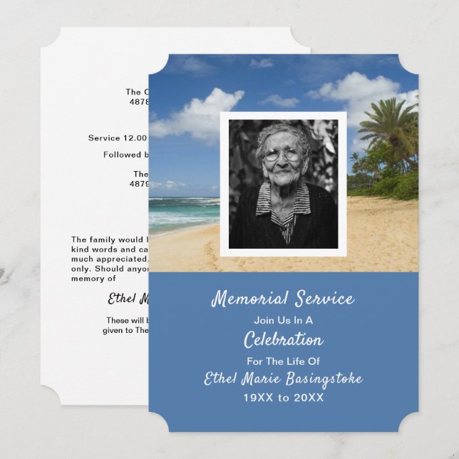 Ocean Beach Death Memorial Service Invitations (Front/Back)