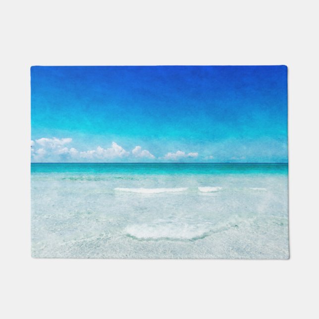 Ocean Beach Decor in Teal Aqua Turquoise Blue Doormat (Front)