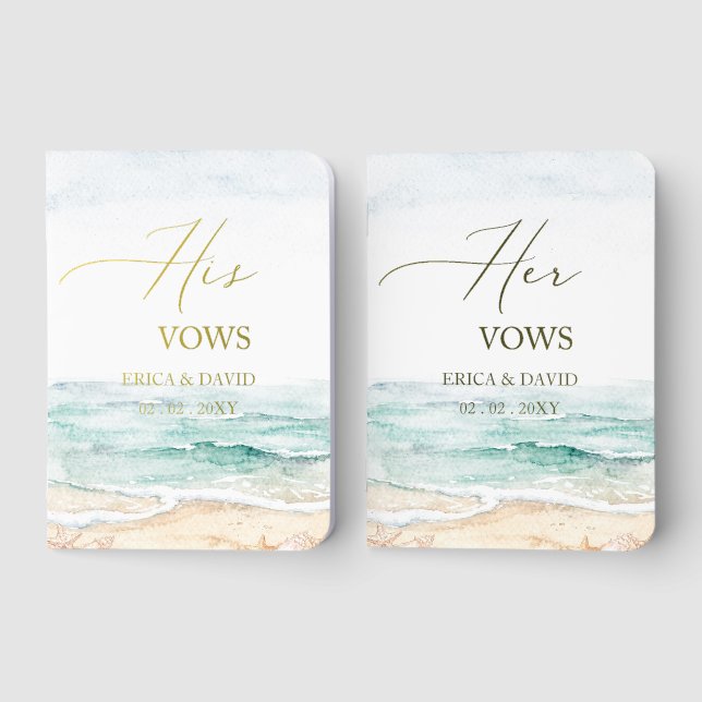 Ocean Beach Destination Wedding His and Hers Foil Vow Books (Front)