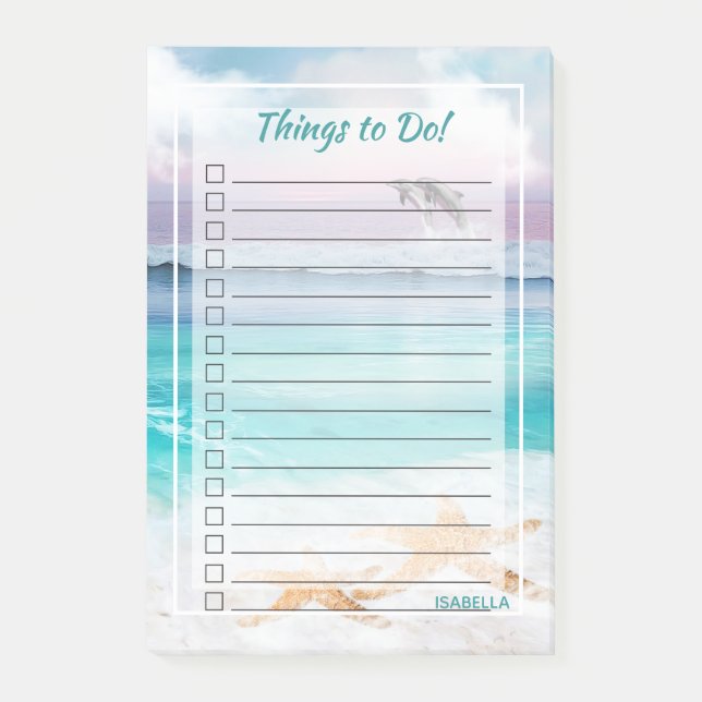 Ocean Beach  Dolphins and Starfish - Things to Do Post-it Notes (Front)