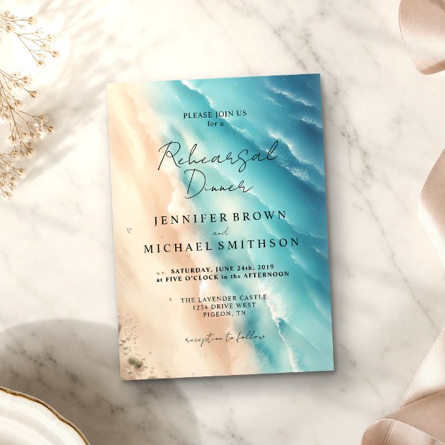 Ocean Beach Dual Side Watercolor Wedding Invitation