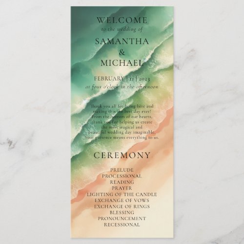 Ocean Beach Earthtone Watercolor Sun Wedding Menu