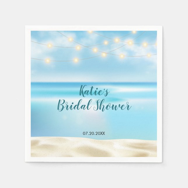 Ocean Beach Fairy Lights Bridal Shower Napkins (Front)