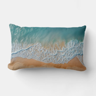 Ocean Beach From Above Turquoise Sea Waves Lumbar Pillow