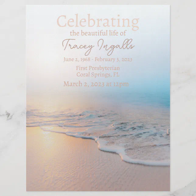 Ocean Beach Funeral Celebration of Life Flyer | Zazzle