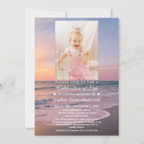 Ocean Beach Funeral Celebration of Life Girl Photo Invitation