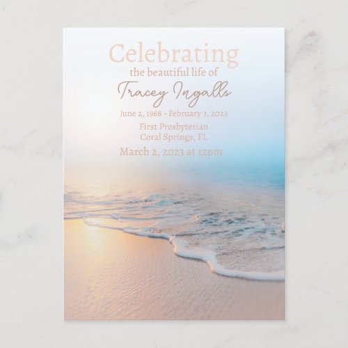 Ocean Beach Funeral Celebration of Life  Postcard
