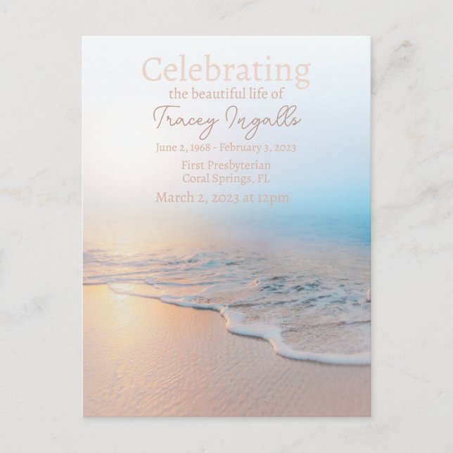 Ocean Beach Funeral Celebration of Life  Postcard (Front)